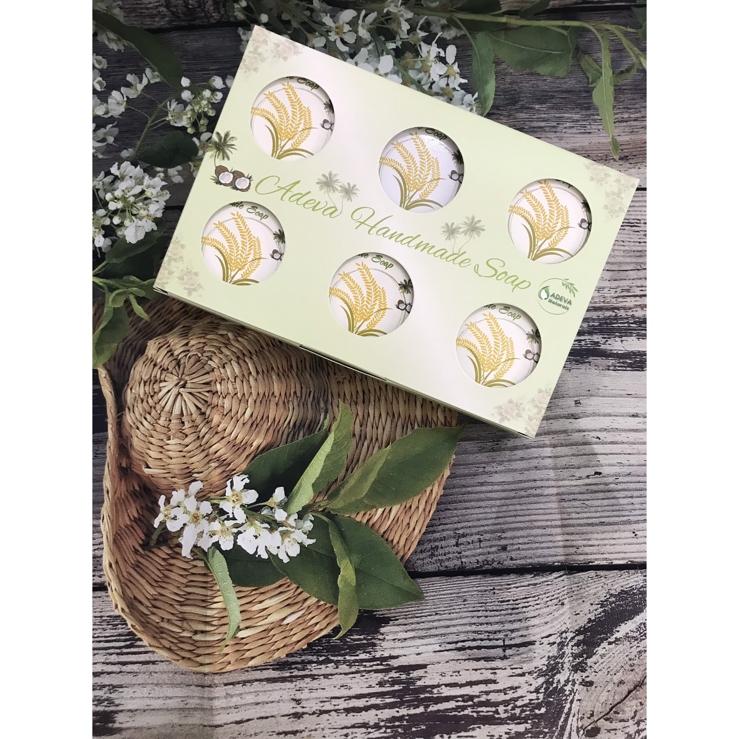 Xà bông handmade Cám gạo - Set 6 soap Adeva Naturals