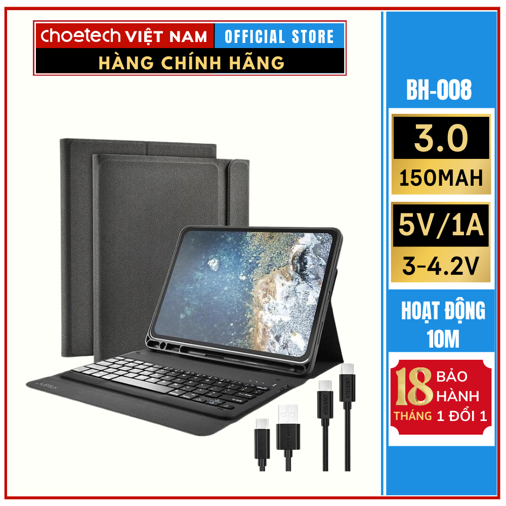 Bàn phím Bluetooth cho iPad Pro 11 inch, Màu đen Choetech mã BH-008 - Hàng Chính Hãng