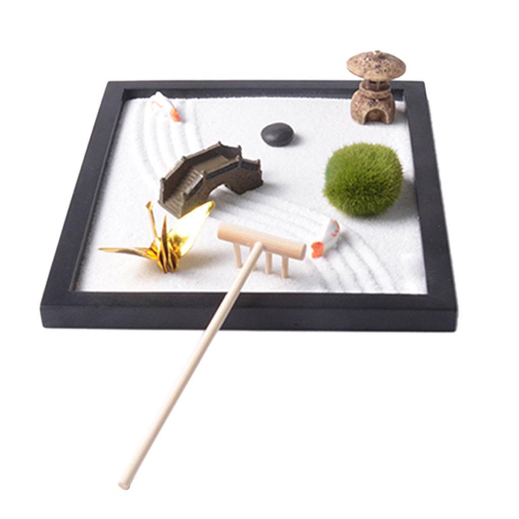 2pcs Zen Small Garden Mini Dry Landscape Kit- , Bridge,Chair Landscape