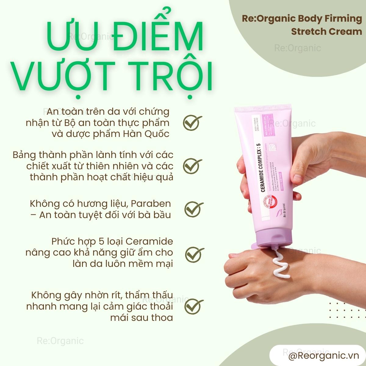 Kem massa tăng đàn hồi mờ thâm ngừa rạn da Re:Organic Body Firming Strech Cream Hàn Quốc 200ml