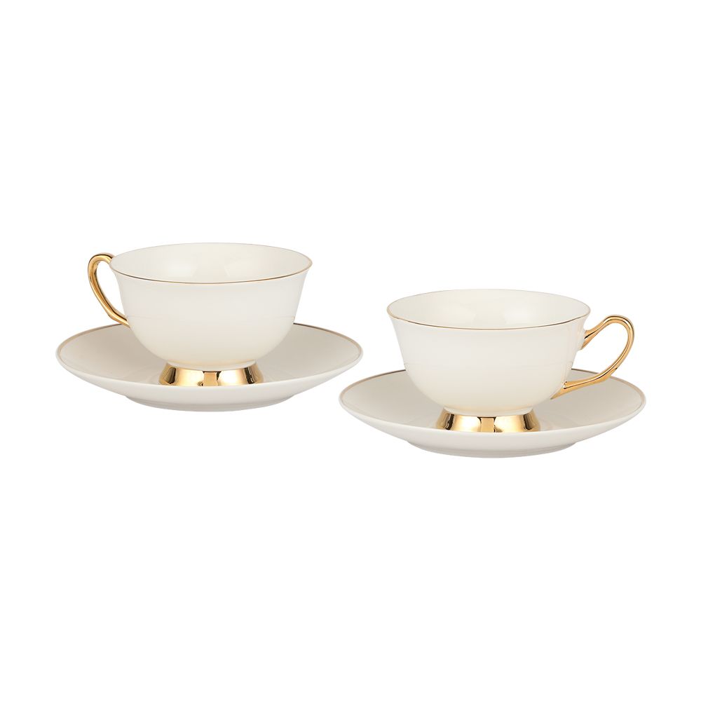 Bộ Tách Dĩa Sứ Xương CALLANNE Màu Vàng Kim|Index Living Mall| Nội Thất Thái Lan