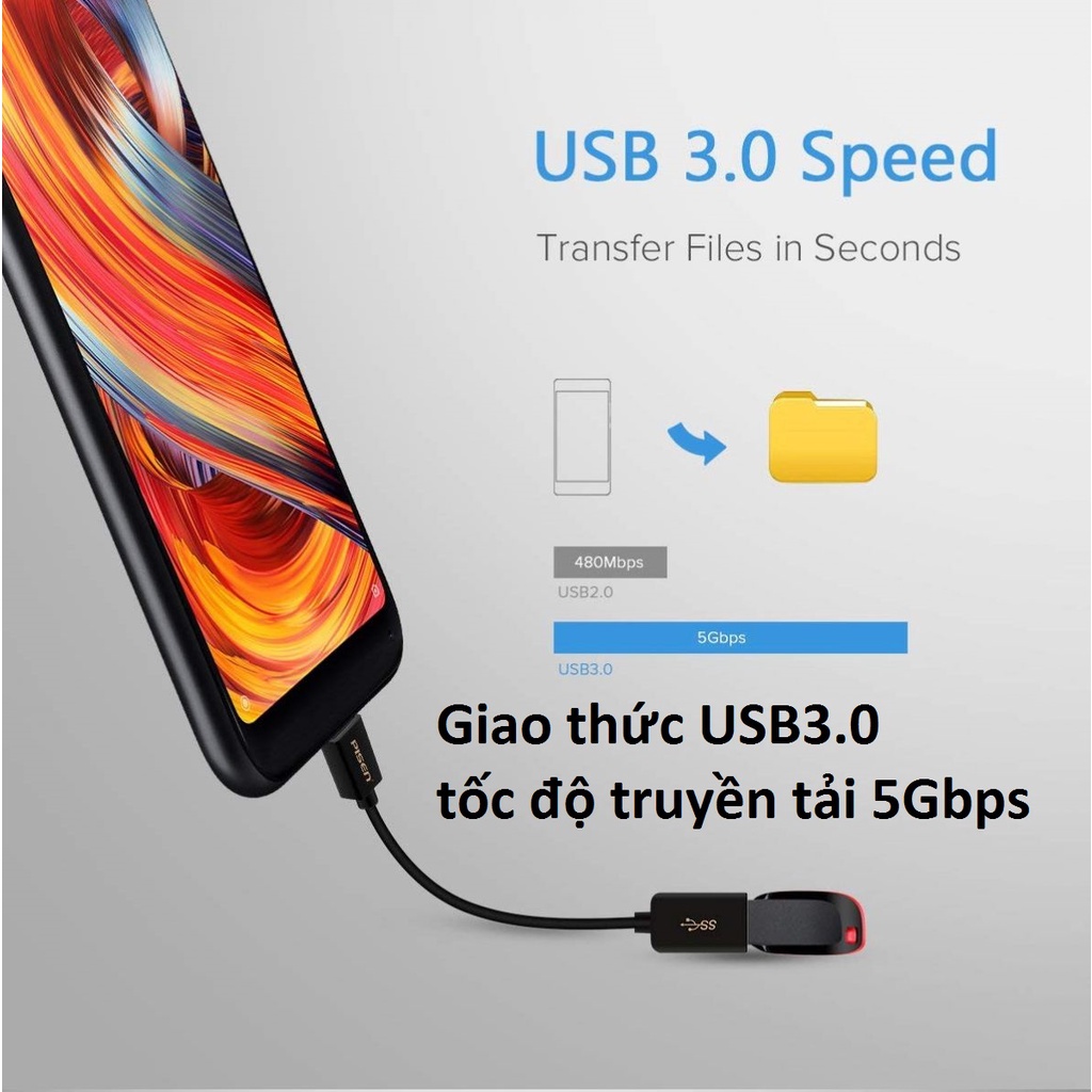 Cáp chuyển OTG type-C ra USB Pisen MU11-150 (15cm) _ Hàng chính hãng