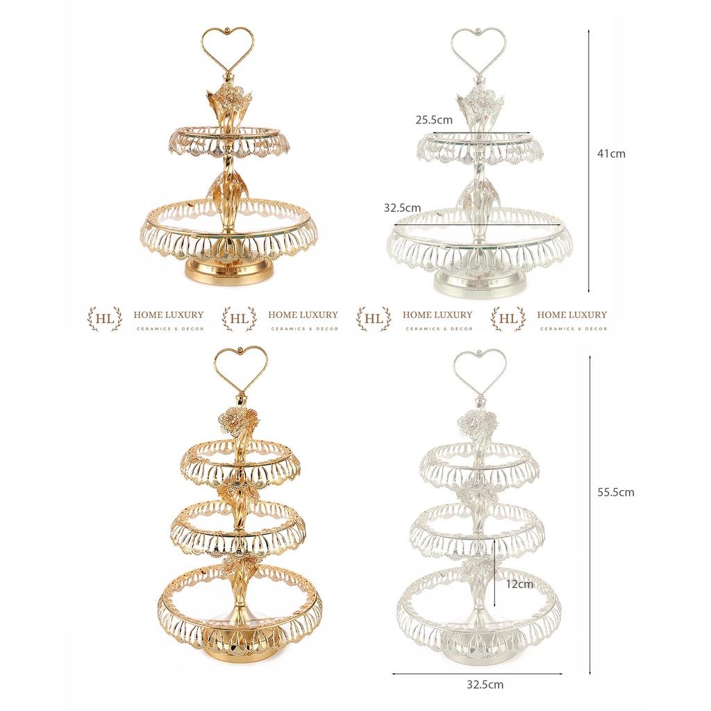 Đĩa Thủy Tinh Cường Lực 2 - 3 Tầng | Kệ Thủy Tinh Hoàng Kim 2022 Mạ Vàng Cao Cấp Phong Cách Vintage
