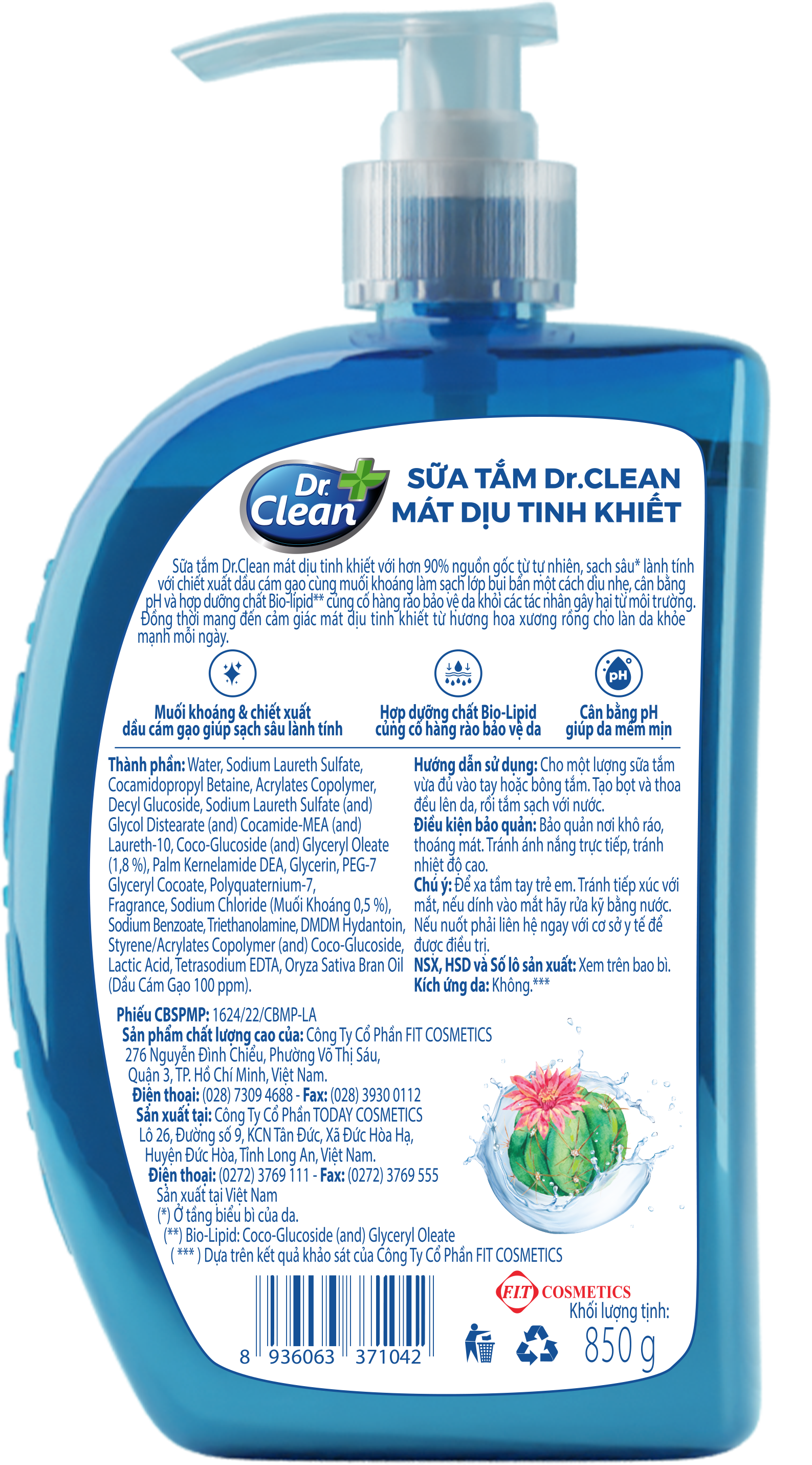 Sữa tắm Dr Clean Hương mát dịu tinh khiết 850g