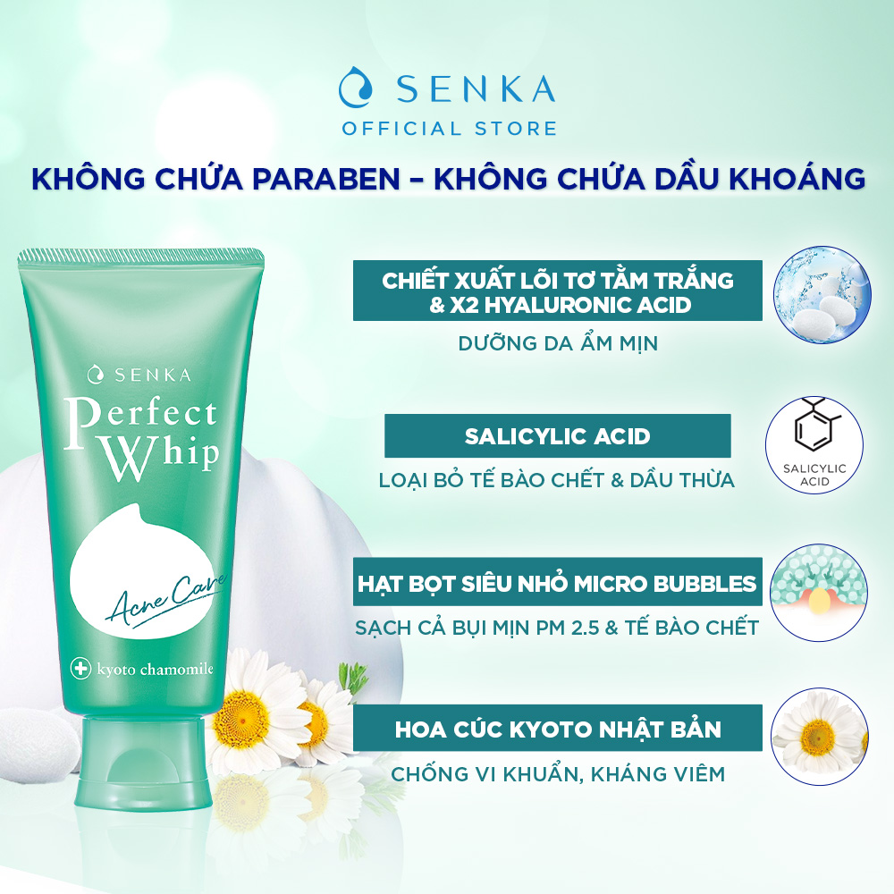 Sữa rửa mặt Senka dành cho da mụn Perfect Whip Acne Care 100g