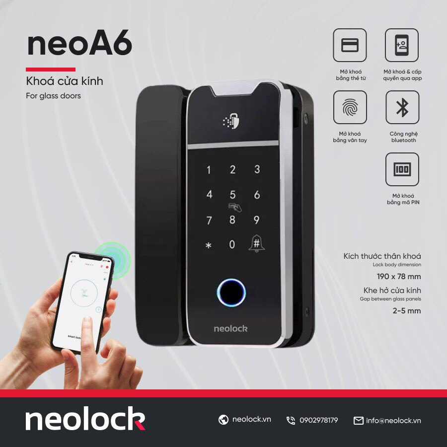 Khóa cửa kính thông minh neolock - NeoA6 cho cửa kính văn phòng