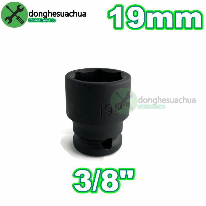 Tuýp 19mm 3/8 Kingtony 353519M loại ngắn 6 cạnh màu đen