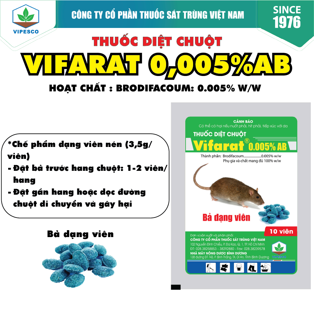 THUỐC DIỆT CHUỘT - VIFARAT 0.005% AB (10 viên)