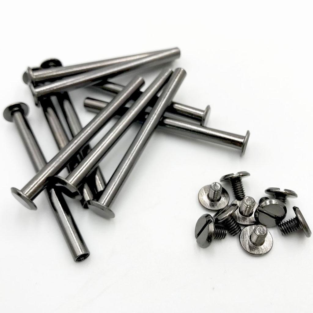 10 Sets Black Chicago Screw Assorted Kit Slotted Head Binding Screws Rivet Assembly Nail Rivet For Book Binding DIY Leather Craft