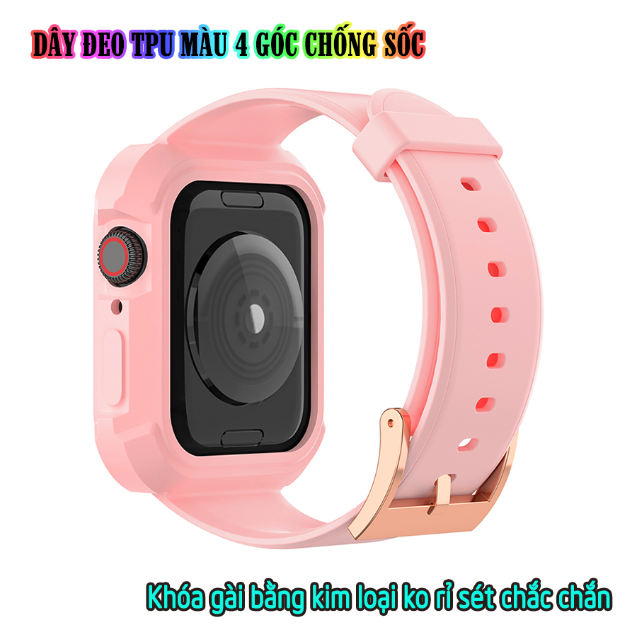 Dây Đeo liền ốp dành cho Apple Watch 7/6/5/4/3/2/1 size 38/40/41/42/44/45mm TPU màu 4 góc chống sốc - nhiều màu (tặng cường lực dẻo theo size