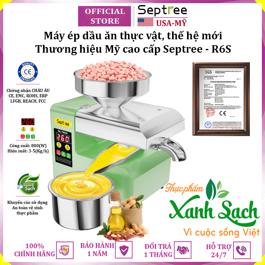 Máy ép dầu ăn thực vật, thế hệ mới thương hiệu Mỹ cao cấp Septree R6S - Hàng nhập khẩu
