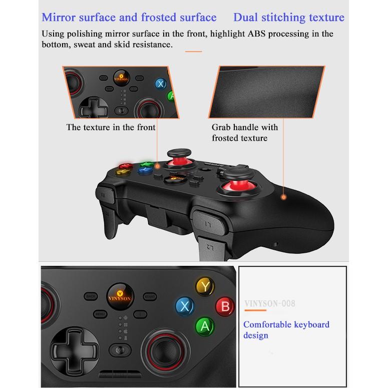 Tay cầm chơi game bluetooth VINYSON VA-008 hỗ trợ PC/ANDROID/IOS (Đen) HÀNG NHẬP KHẨU