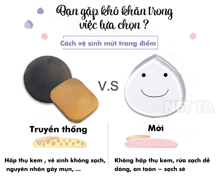 Mút trang điểm silicon đánh nền, tán kem tiết kiệm mỹ phẩm kèm hộp đựng