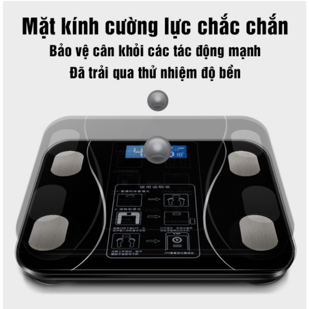 Cân Điện Tử Kết Nối Bluetooth Đo Lượng Mỡ, Theo Dõi Sức Khỏe Gia Đình, Kính Cường Lực Chịu Tải 180kg-Màu Xanh