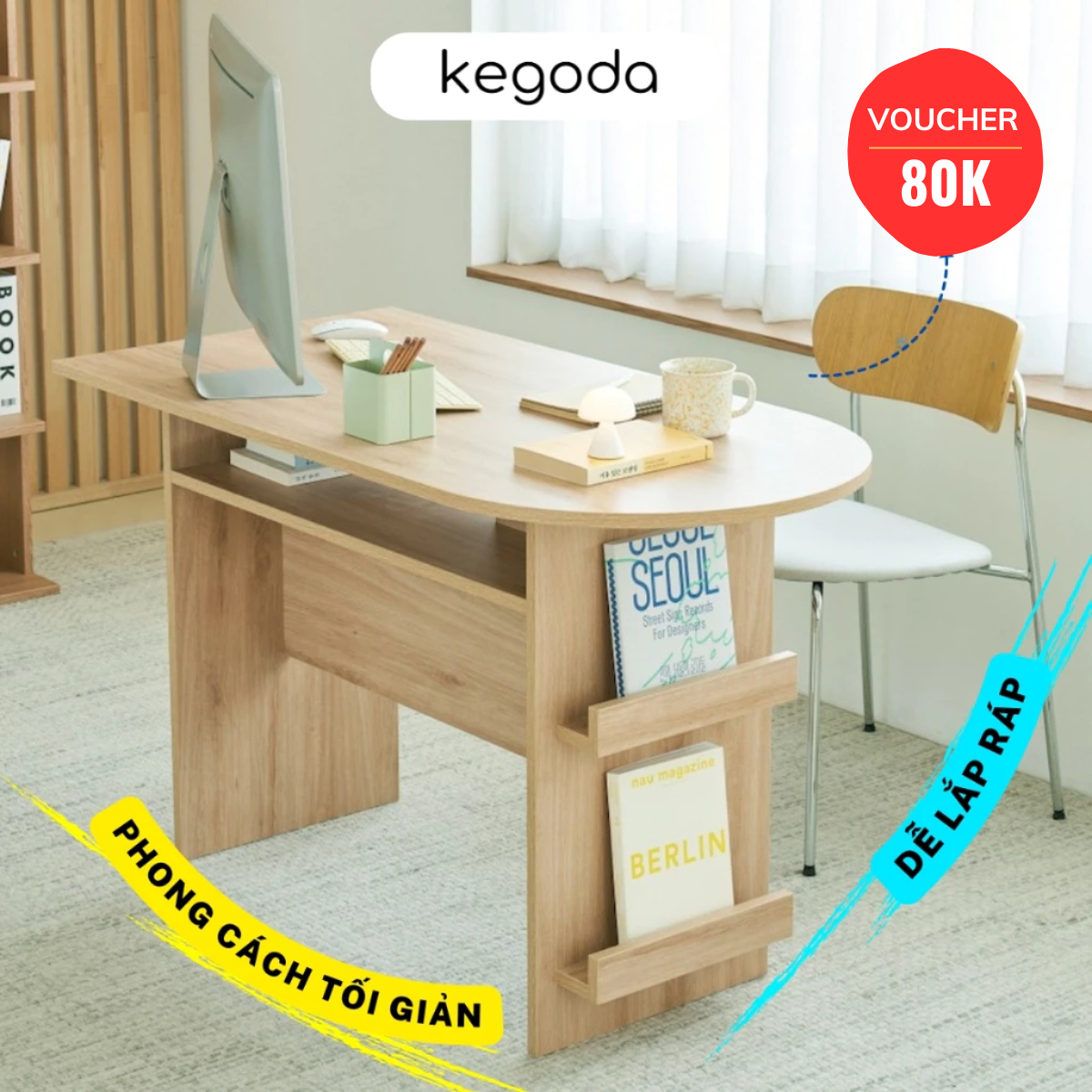 Bàn Gỗ Hình Bán Nguyệt 120cm Đa Năng KEGODA Màu Trắng, Sồi (Oak), Walnut KGD91