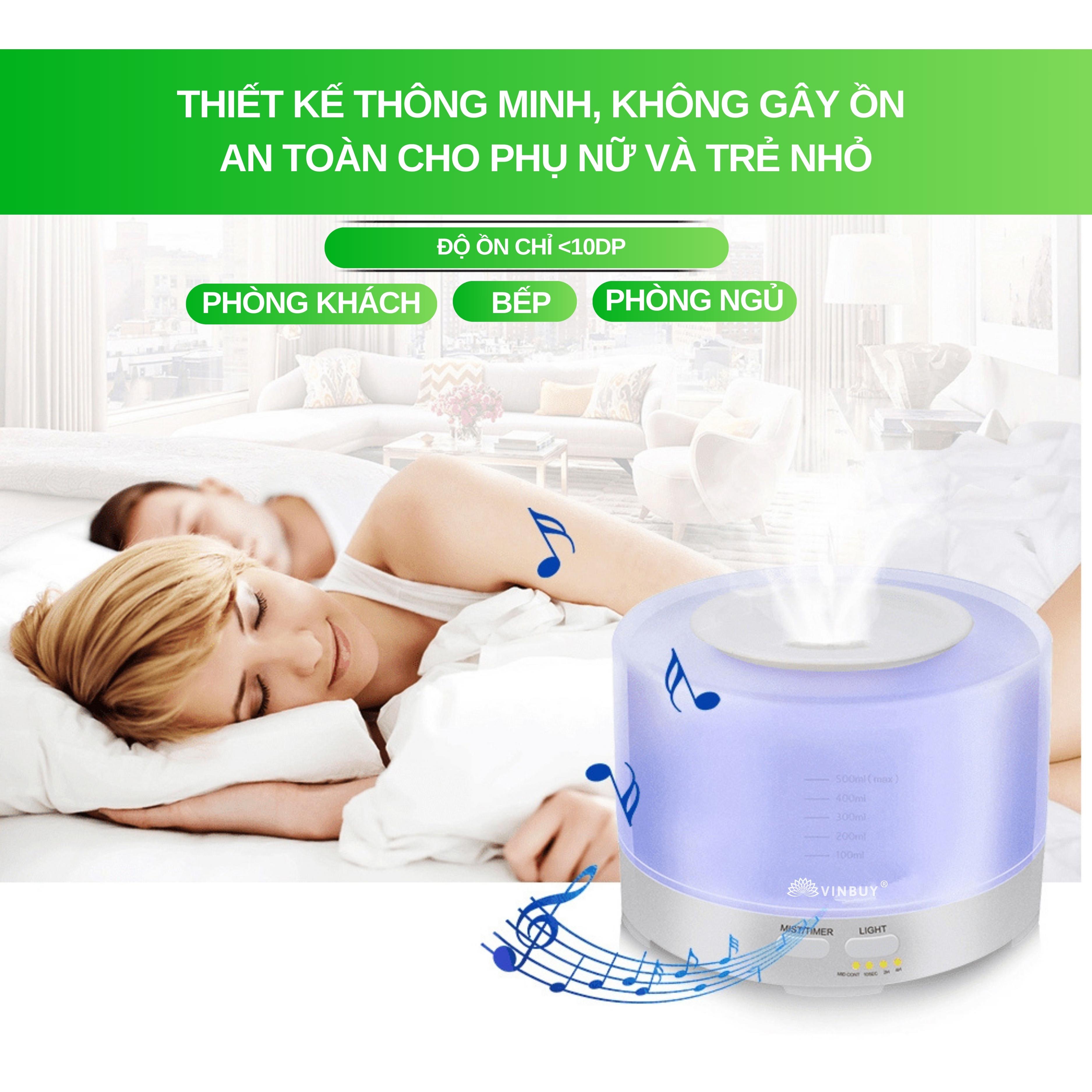 Máy xông tinh dầu VINBUY, khuếch tán tinh dầu, phun sương tạo ẩm, xông tinh dầu phòng ngủ, spa, tự động, dung tích lớn led 07 màu - Hàng chính hãng