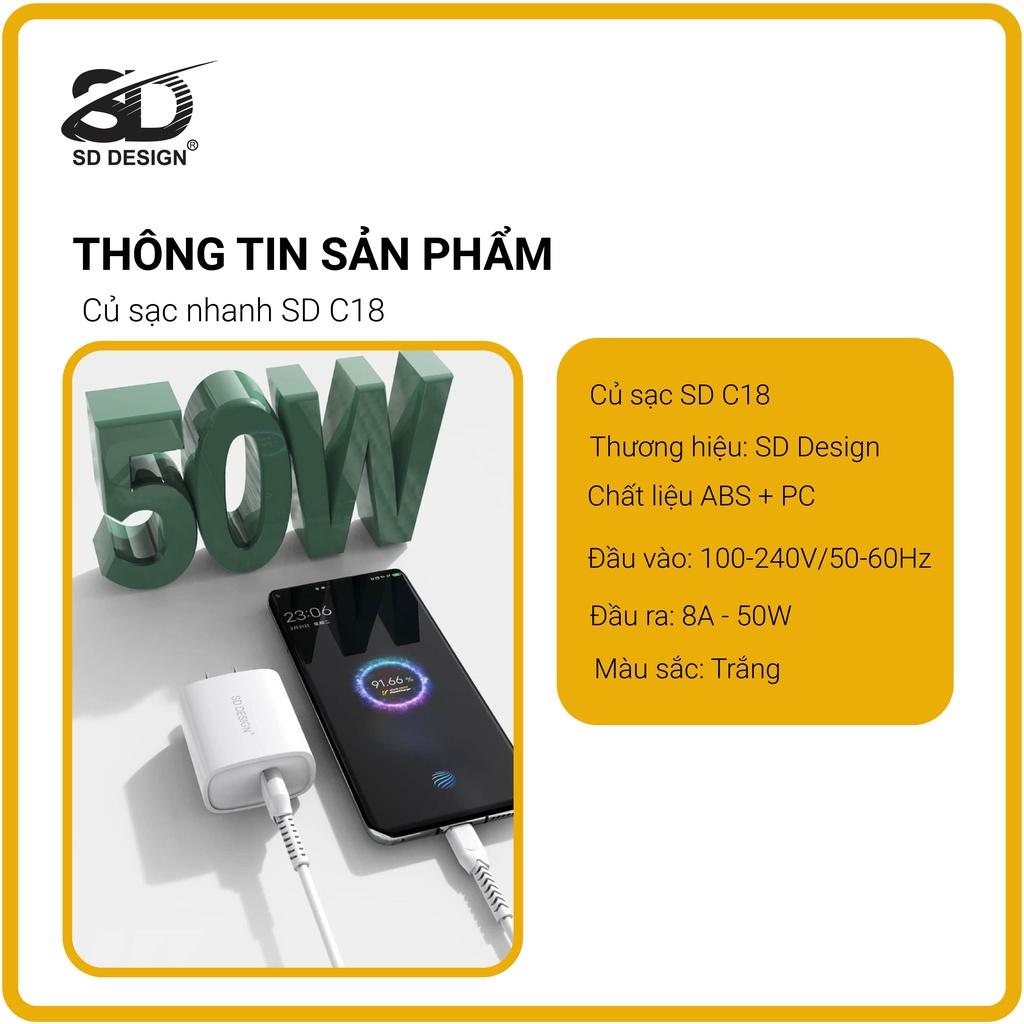 Củ sạc SD DESIGN C18 tương thích tất cả các thiết bị di động : i.ph, ss. Bảo hành 1 đổi 1