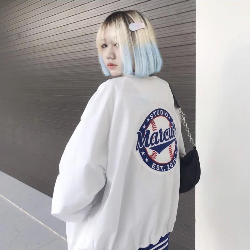 Áo Khoác Dù BOMBER MAR.CUS. Đen/Trắng Unisex (hình thật)