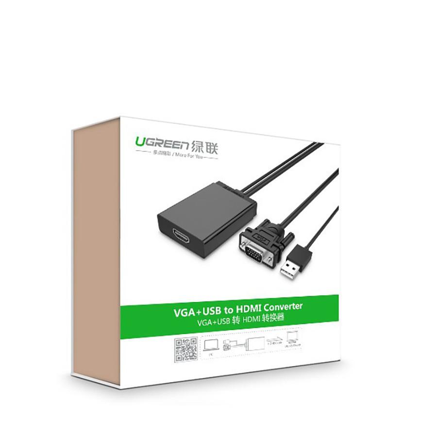 Cáp chuyển đổi VGA sang HDMI Ugreen 40213 có audio chính hãng - Hàng Chính Hãng