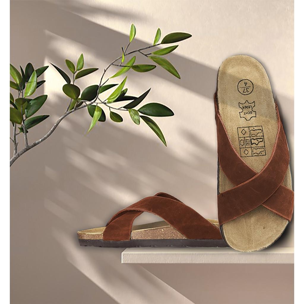 Dép đế trấu Unisex Da Quai chéo