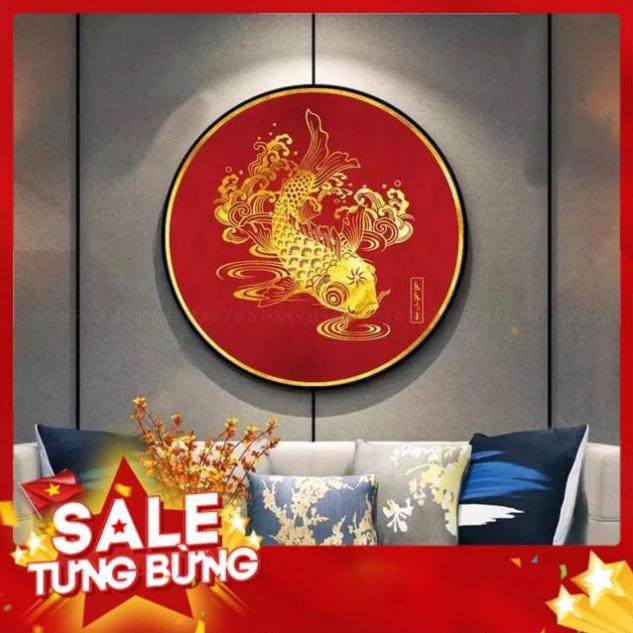 |Thêu kín| Tranh Thêu chữ thập cá chép kim sắc MHH0858 |50x50cm|