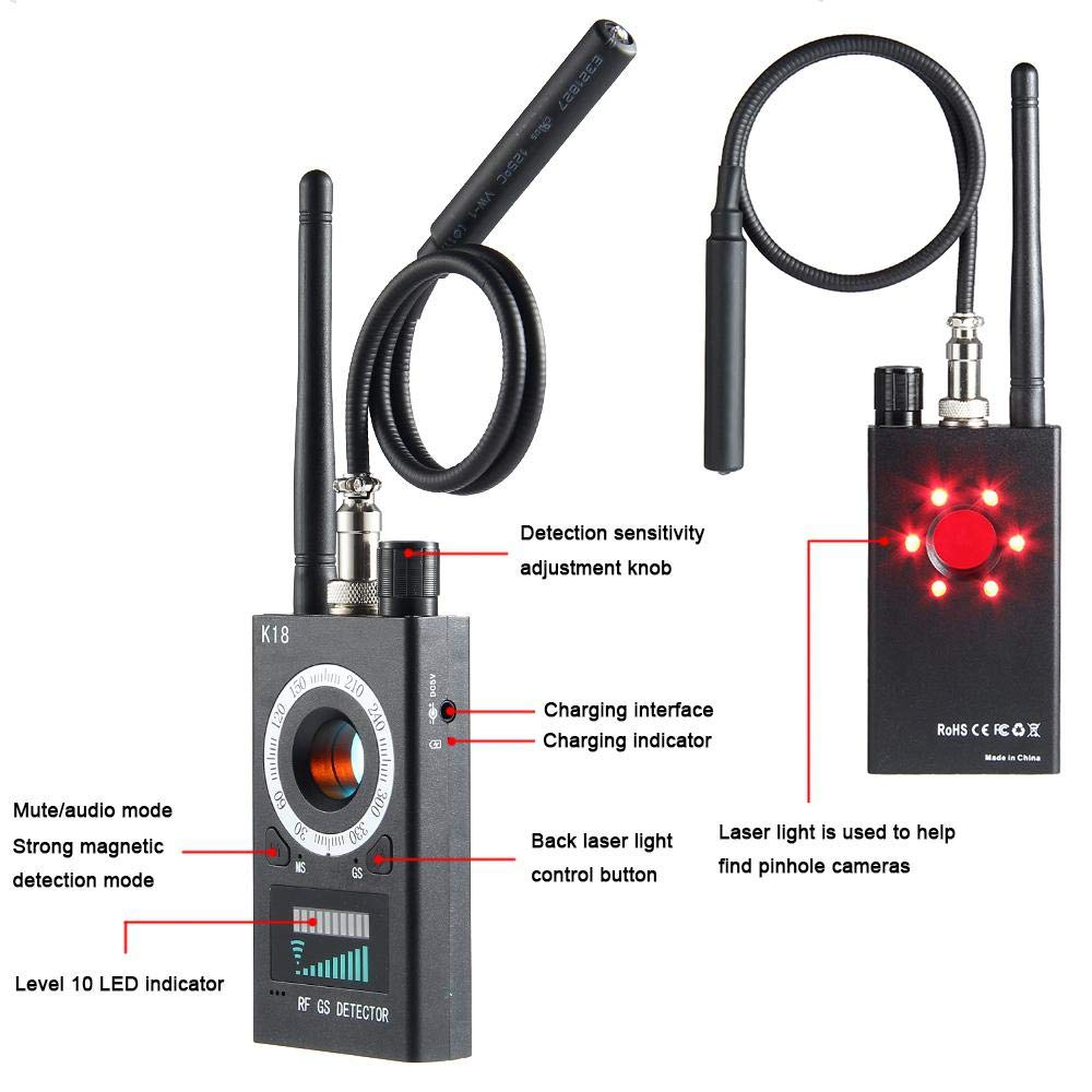 ROGTZ Máy dò sóng ngắn phát hiện thiết bị không dây K18 RF Detector - Hàng Nhập Khẩu