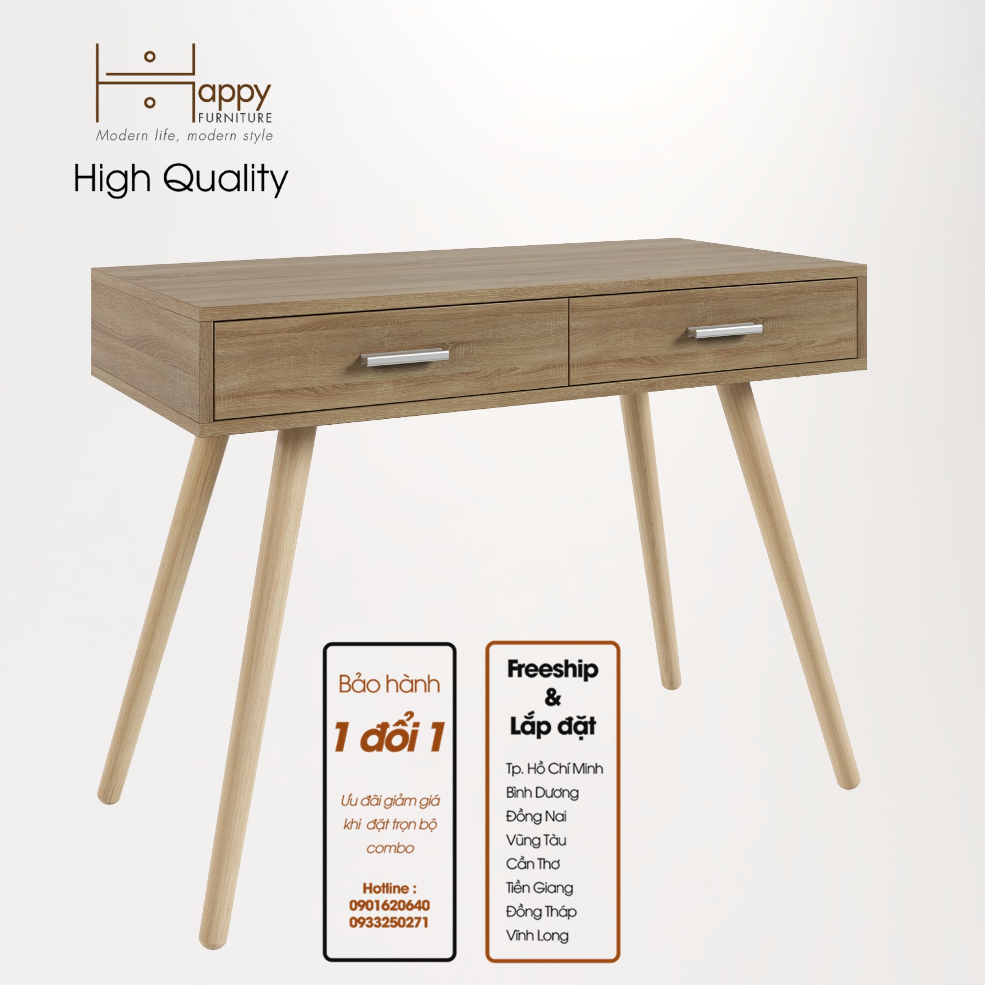 [Happy Home Furniture] OSRI, Bàn trang điểm 2 ngăn kéo - chân gỗ chéo ,  100cm x 45cm x 75cm ( DxRxC), BAN_004