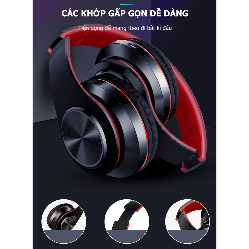 Tai nghe Bluetooth FLOVEME B3 không dây âm thanh Bass êm, cao cấp - Thiết kế sang trọng - Có Đèn LED, Khe Cắm thẻ Nhớ Thông Minh - Hàng chính hãng