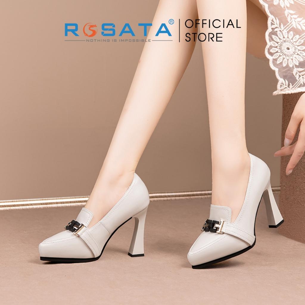 Giày cao gót nữ ROSATA RO594 xỏ chân mũi nhọn kiểu dáng cơ bản gót nhọn cao 9cm xuất xứ Việt Nam - Đen