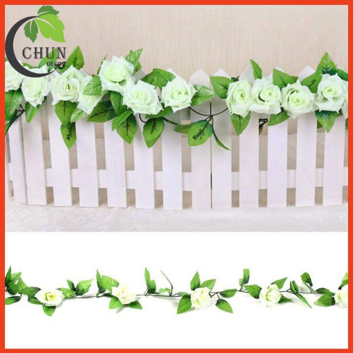 Hoa giả, Hoa hồng dây leo 2.4m gồm 9 bông hoa trang trí đám cưới, xích đu, ban công, sửa sổ, làm giỏ hoa treo tường