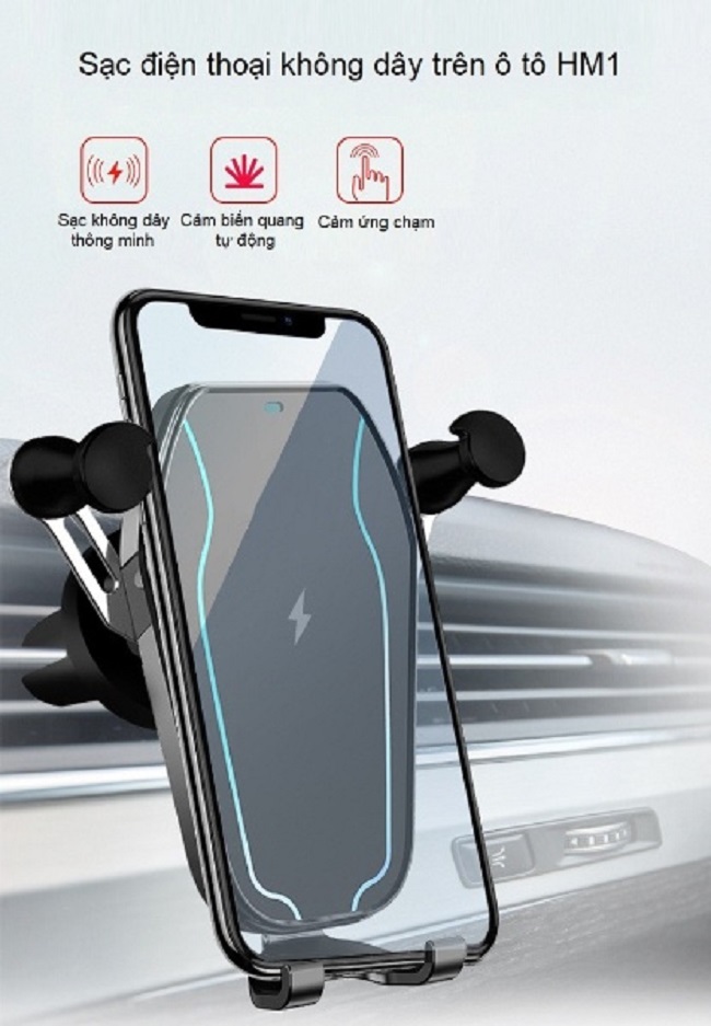 Giá kẹp điện thoại thông minh tiện dụng hình tam giác trên ô tô tích hợp sạc không dây cao cấp ( TẶNG KÈM QUẠT MINI CẮM CỔNG USB VỎ THÉP NGẪU NHIÊN )