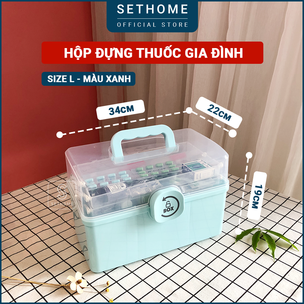 Hộp đựng thuốc gia đình 3 tầng SETHOME phân loại các loại thuốc, có tay cầm và khoá hộp chắc chắn, chất liệu pp siêu bền