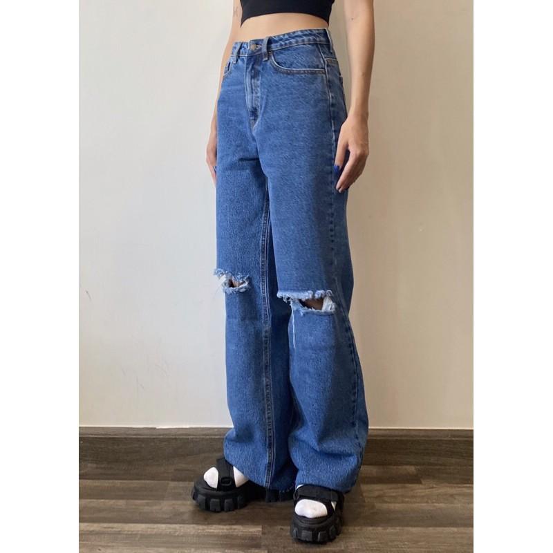 QUẦN JEANS ỐNG SUÔNG RÁCH GỐI