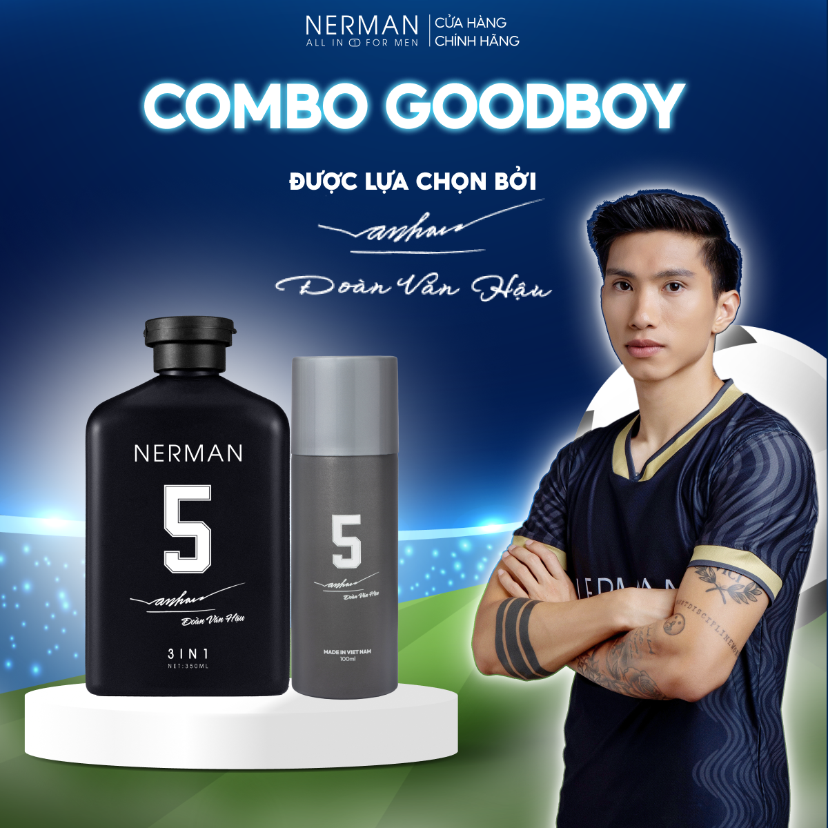 Combo Badboy Nerman - Sữa tắm gội 3in1 hương nước hoa cao cấp 350ml &amp; Gel vệ sinh nam 100ml &amp; Nước hoa khử mùi 100ml