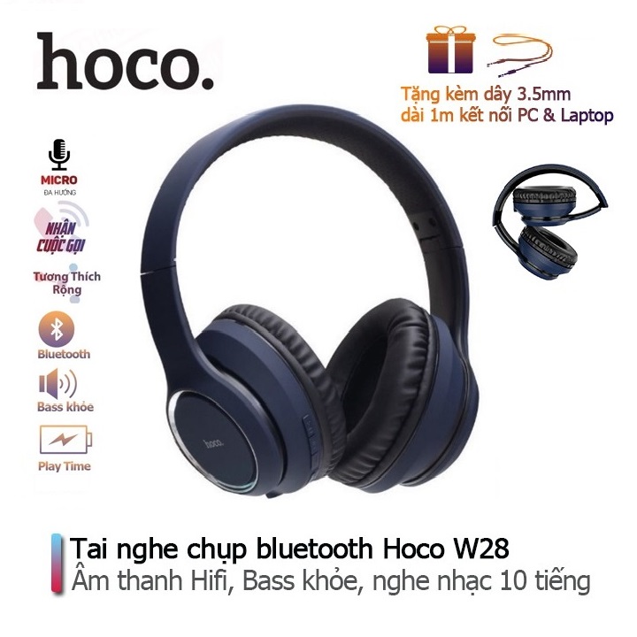 Tai Nghe Chụp Tai Bluetooth Ho.co W28, Micro Đàm Thoại, Chống Ồn, 10H Nghe Nhạc, Đệm Tai Êm Ái, Âm Thanh Chân Thực - Hàng chính hãng