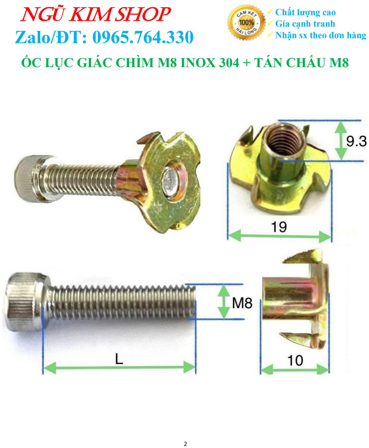 ỐC LỤC GIÁC CHÌM M8 INOX304 + TÁN CHẤU M8 BẮT LOA _ HÀNG XỊN