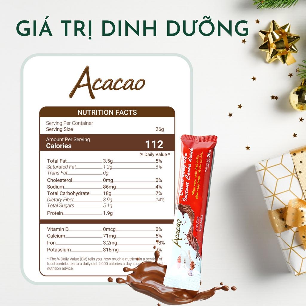 [1 THÙNG] Bột cacao uống liền Có Đường ACACAO giàu dinh dưỡng-Chuẩn HACCP thùng 24 hộp 11 gói x 26g [Acacao Vietnam]