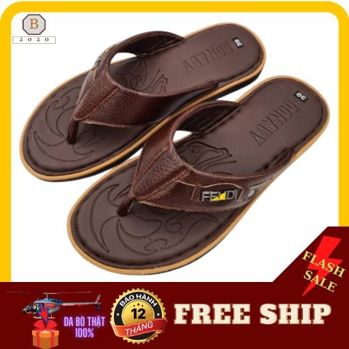 DÉP NAM QUAI NGANG DA BÒ 100% CAO CẤP THỜI TRANG