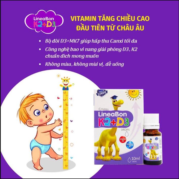 Hỗ trợ phát triển chiều cao cho bé LineaBon K2 + D3 chai 10ml