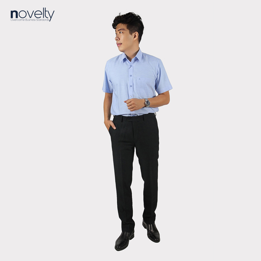 Áo sơ mi nam ngắn tay Novelty vải dừa thoáng mát Casual hoa văn NSMMINMT3B220783N