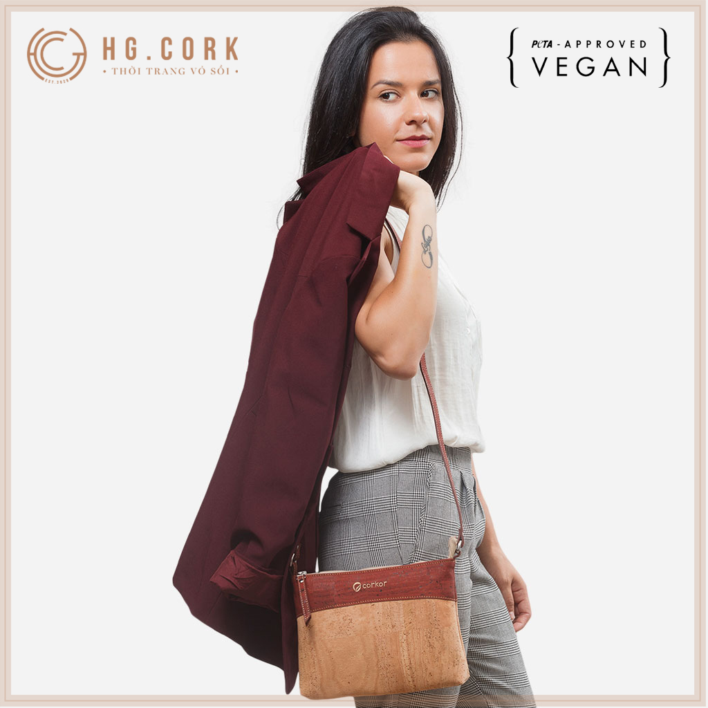 Túi Đeo Chéo Nữ Cao Cấp - CROSSBODY PURSE - HGcork Corkor CK158 - Vật liệu da cork thực vật thuần chay - Sản phẩm Handmade, Sản xuất tại Bồ Đào Nha