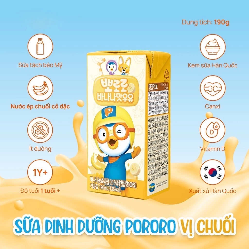 Combo 12 hộp sữa dinh dưỡng Pororo (3x190ml)