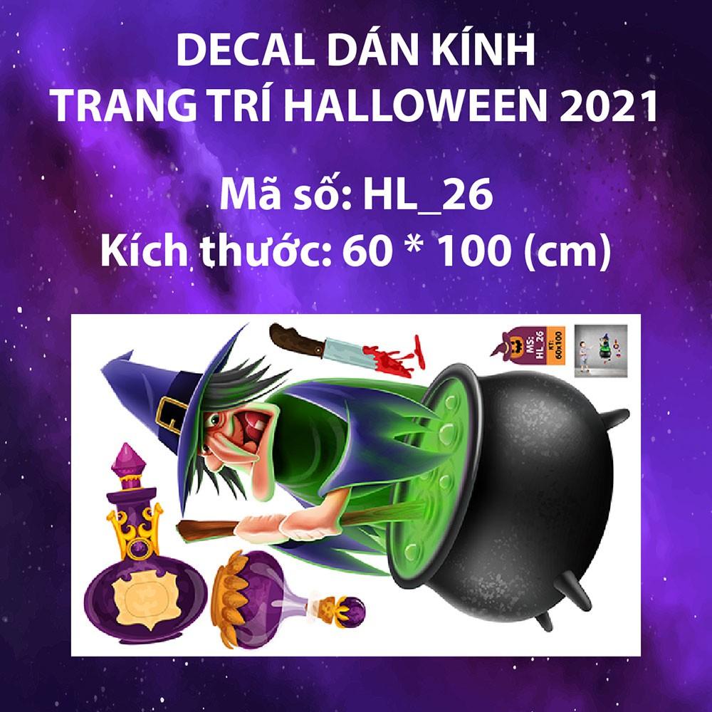 DECAL TRANG TRÍ HALLOWEEN 2021 COMBO PHÙ THỦY VÀ CHẤT DÌNH XANH
