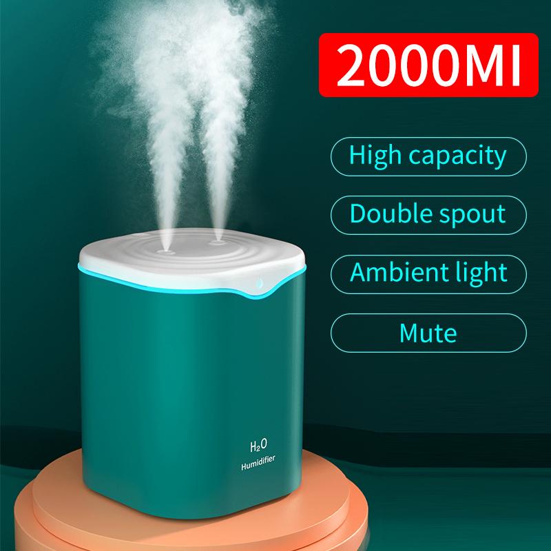 Máy Tạo Độ Ẩm Không Khí 2L Tinh Dầu Hương Thơm Khuếch Tán Đôi Đầu Phun Bằng Coloful LED Siêu Âm Ẩm Khuếch Tán Hương Thơm