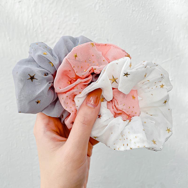 Scrunchies cột tóc, buộc tóc sợi lưới, họa tiết ánh sao, nhiều màu thanh lịch PK1023