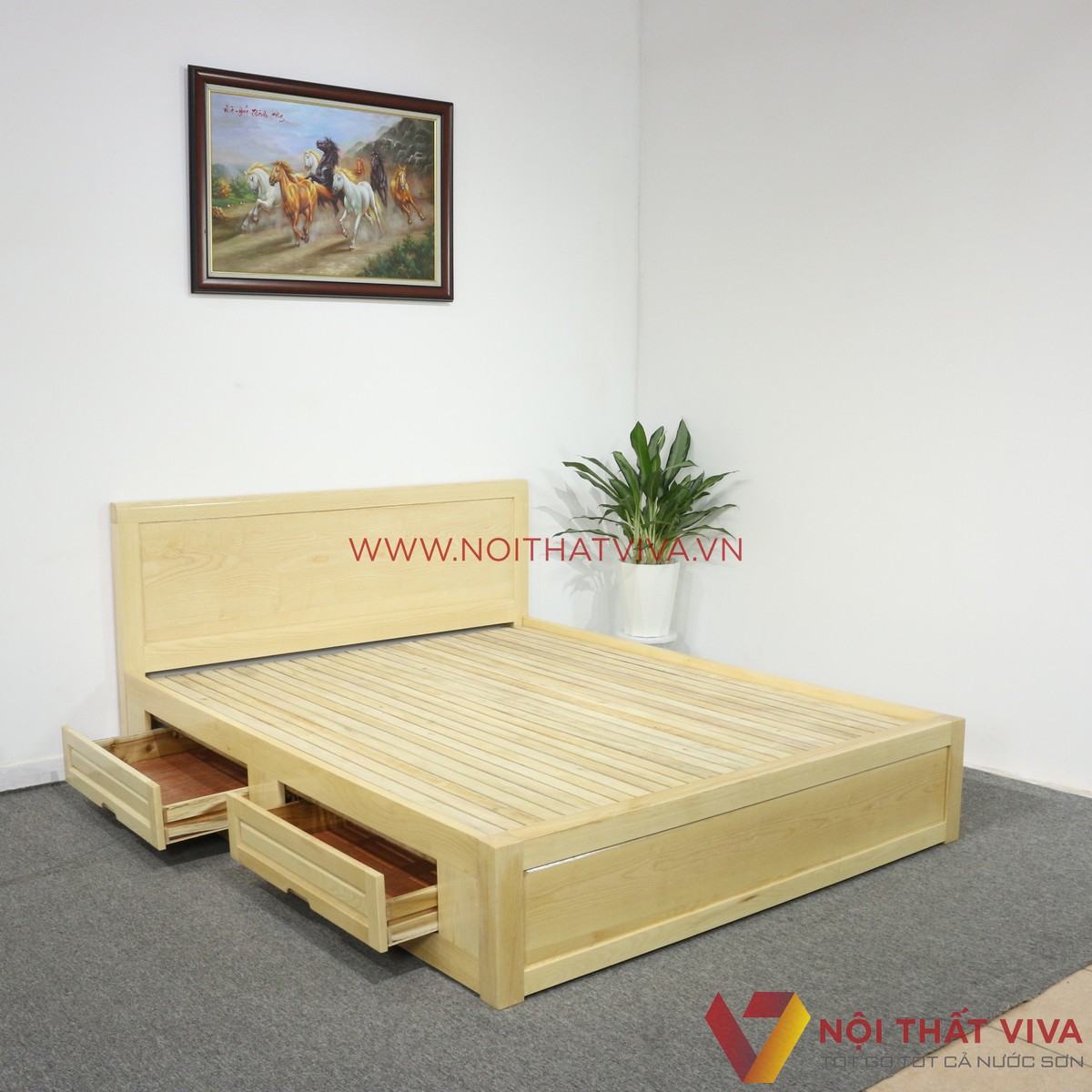 Giường Ngủ Gỗ Sồi 1M8X2M Ngăn Kéo Màu Tự Nhiên Giá Rẻ