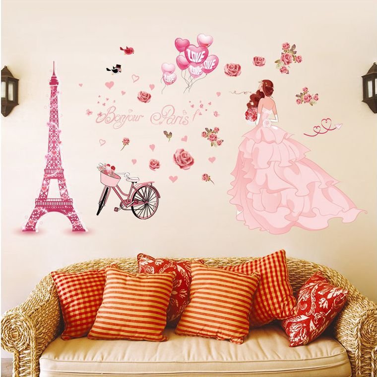 Decal dán tường cô gái Paris ngọt ngào sang trọng