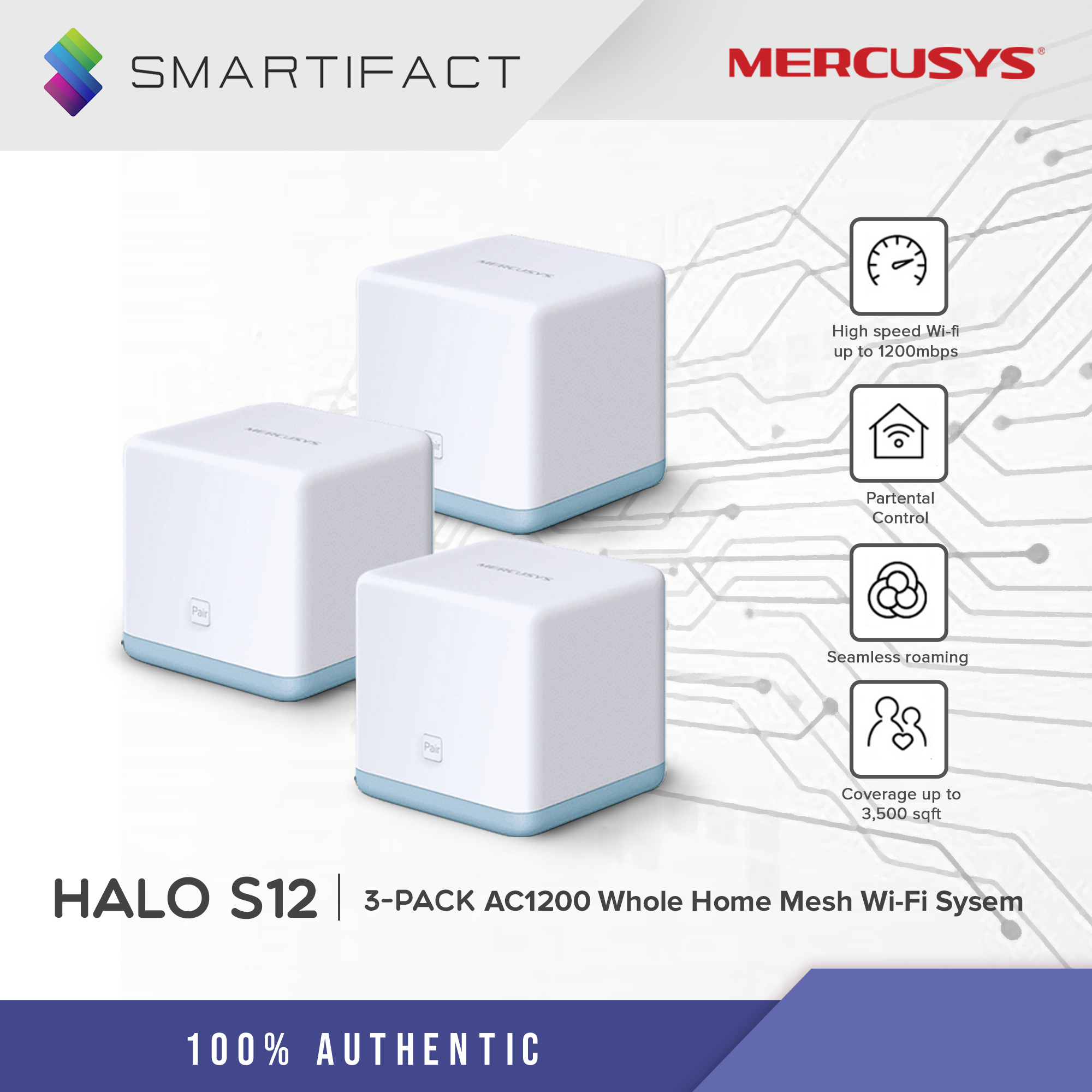Bộ Phát Wifi Mesh Mercusys Halo S12 Chuẩn AC Tốc Độ 1200Mbps - Hàng Chính Hãng