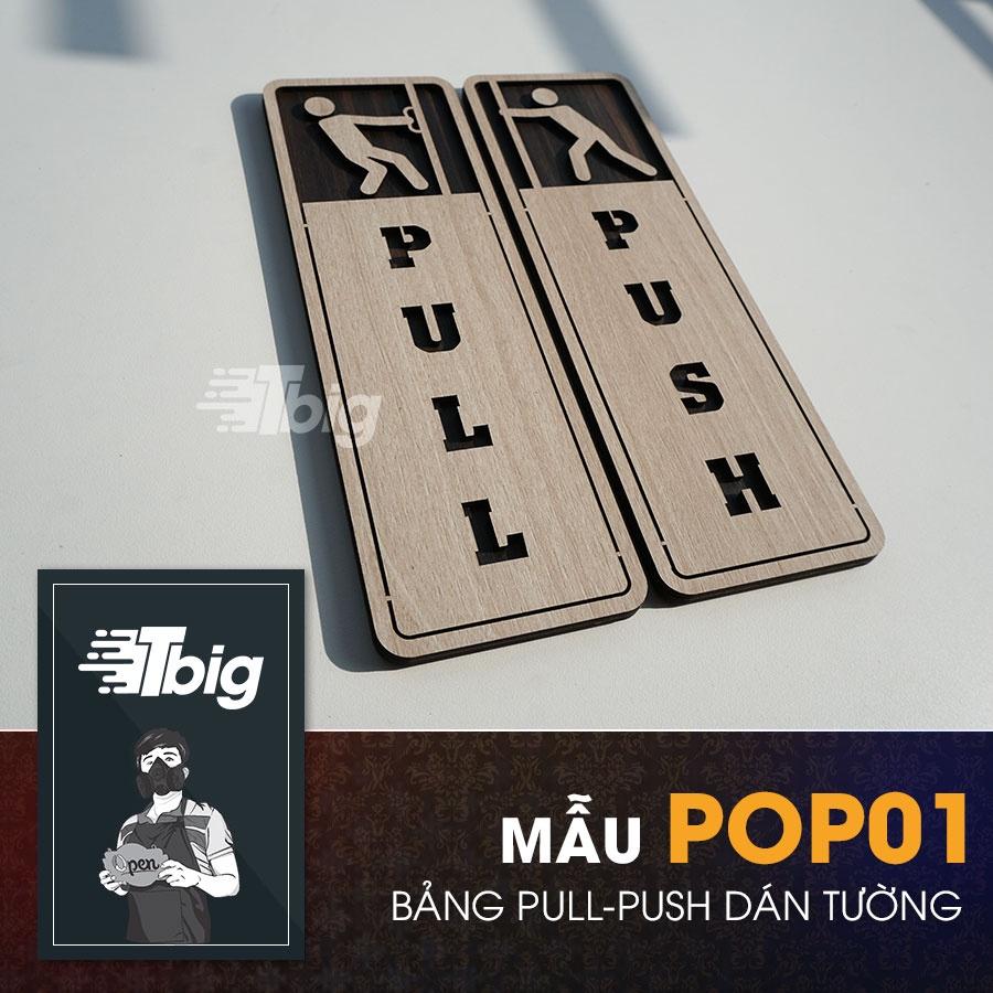 Bảng pull push gỗ loại chữ nhật đứng dán cửa bằng keo 2 mặt