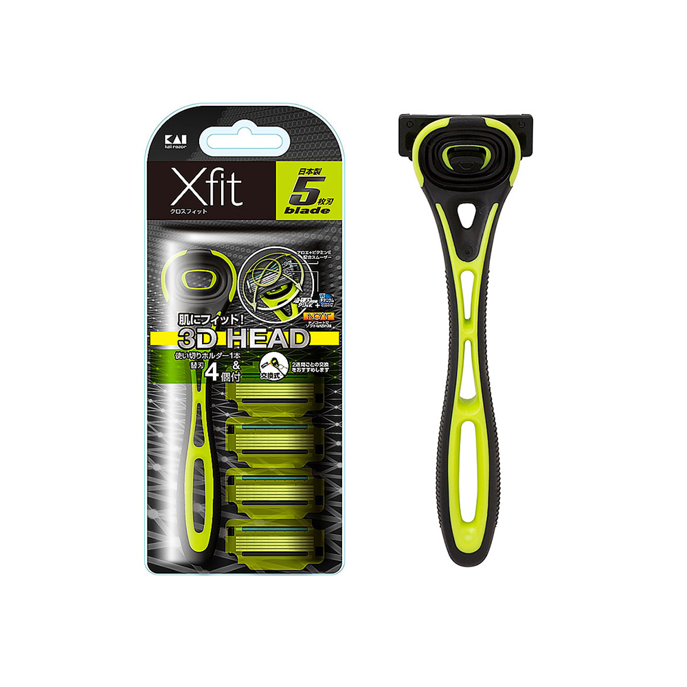 Dao cạo râu cao cấp Nhật Xfit 5 blade màu xanh 4 đầu thay